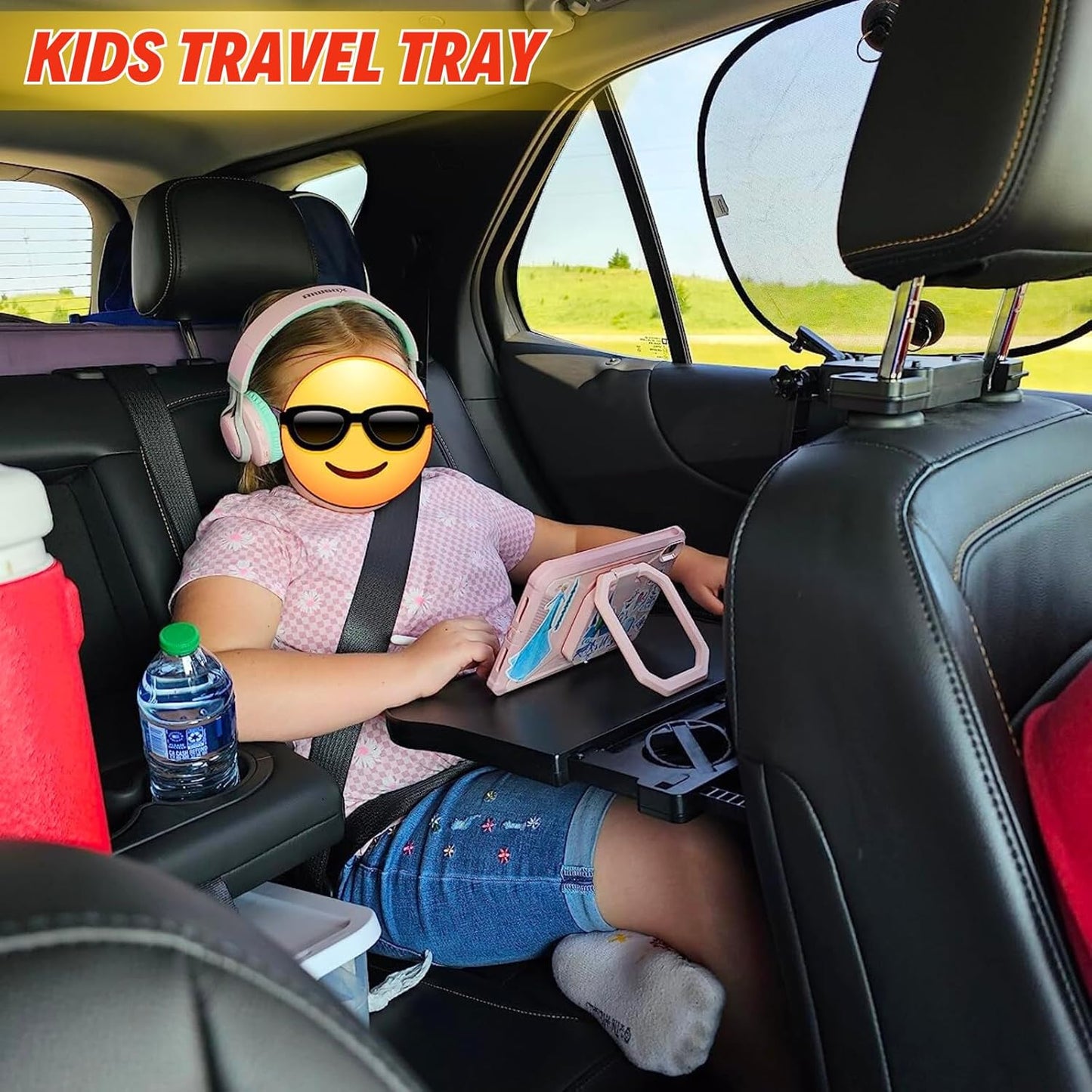 Large Car Desk for Laptop | Steering Wheel Tray Table | Foldable Back Headrest Seat Eating Food Trays with Drinks Cupholder Phone Tablet Holder for Kids | Car Travel Essentials for Long Trips