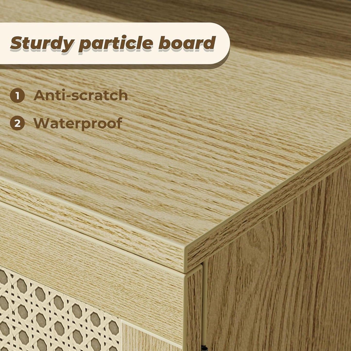 SUPERJARE Boho TV Stand for 65 Inch TV, Entertainment Center with Adjustable Shelf, Rattan TV Console with 2 Cabinets, Media Console, Solid Wood Feet, 4 Cord Holes, for Living Room - Natural, 8782T