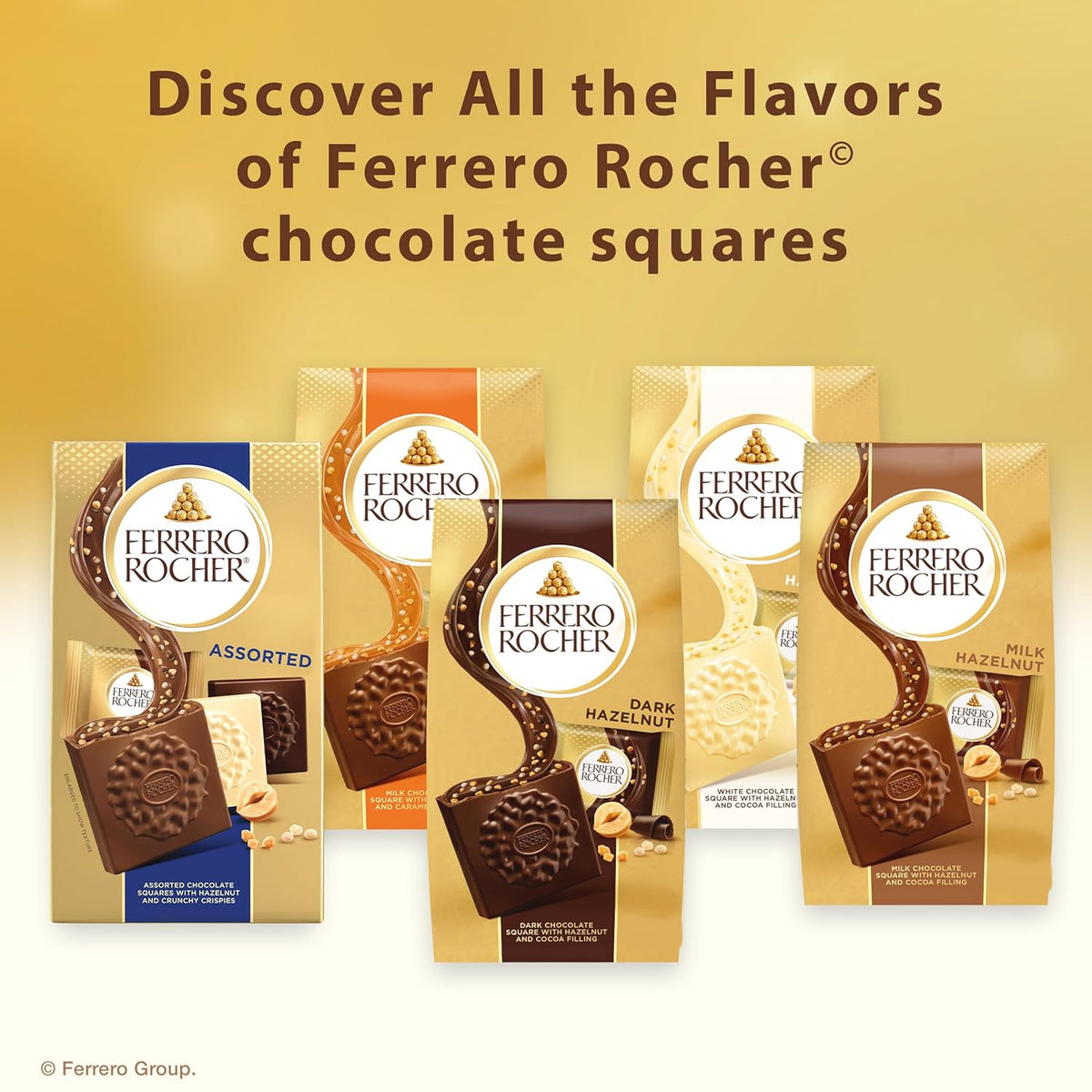 Ferrero Rocher Premium Hazelnut Milk chocolate squares, Chocolate Gifts, 10 Pieces, 3.7 oz