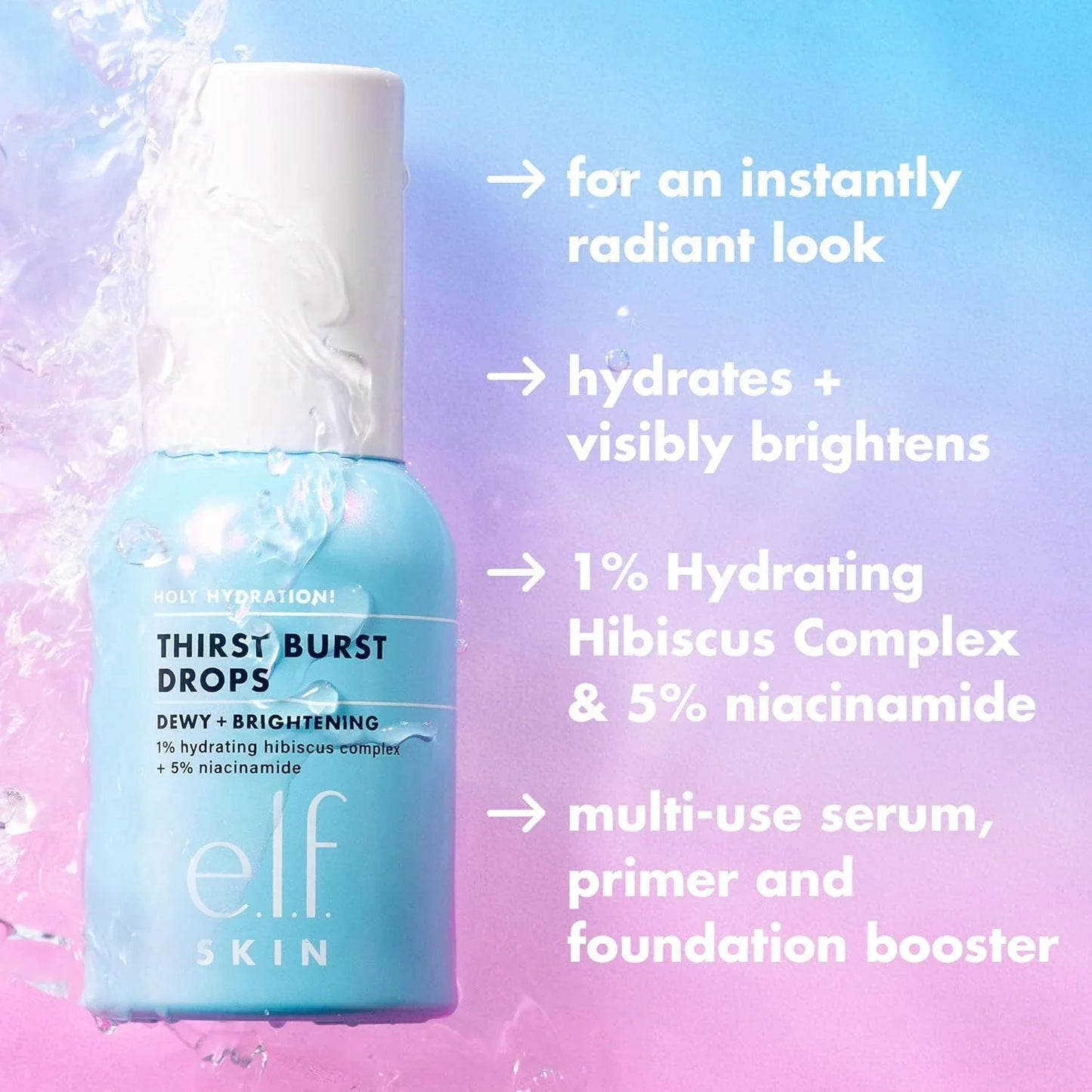 e.l.f. SKIN Holy Hydration! Thirst Burst Drops with Hyaluronic Acid, Vegan Serum - Cart Shape