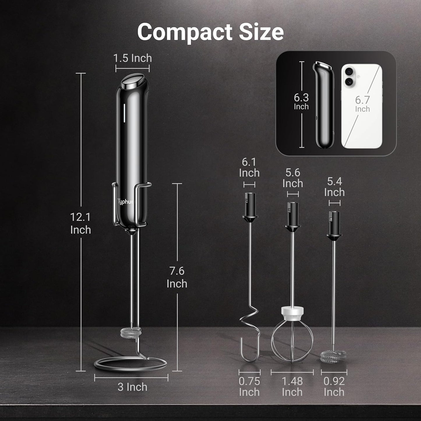 InstaWhisk Milk Frother with Variable Speed, Rechargeable Coffee Frother Wand with Detachable Double Whisk, Drink Mixer Handheld Electric Stirrer for Latte, Cappuccino, Matcha, Almond Milk, Protein