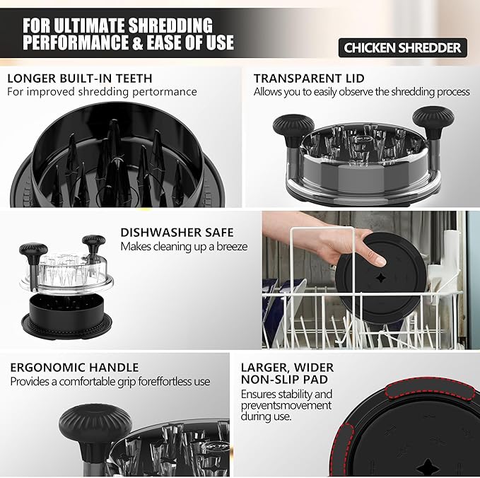 Chicken Shredder, 2025 Pro Chicken Breast Shredder Tool Twist Large, Visible Meat Shredder Machine with Widened Anti Slip Mat Fix, Suitable for Tocas, Buffalo Chicken Dip, Dishwasher Washable