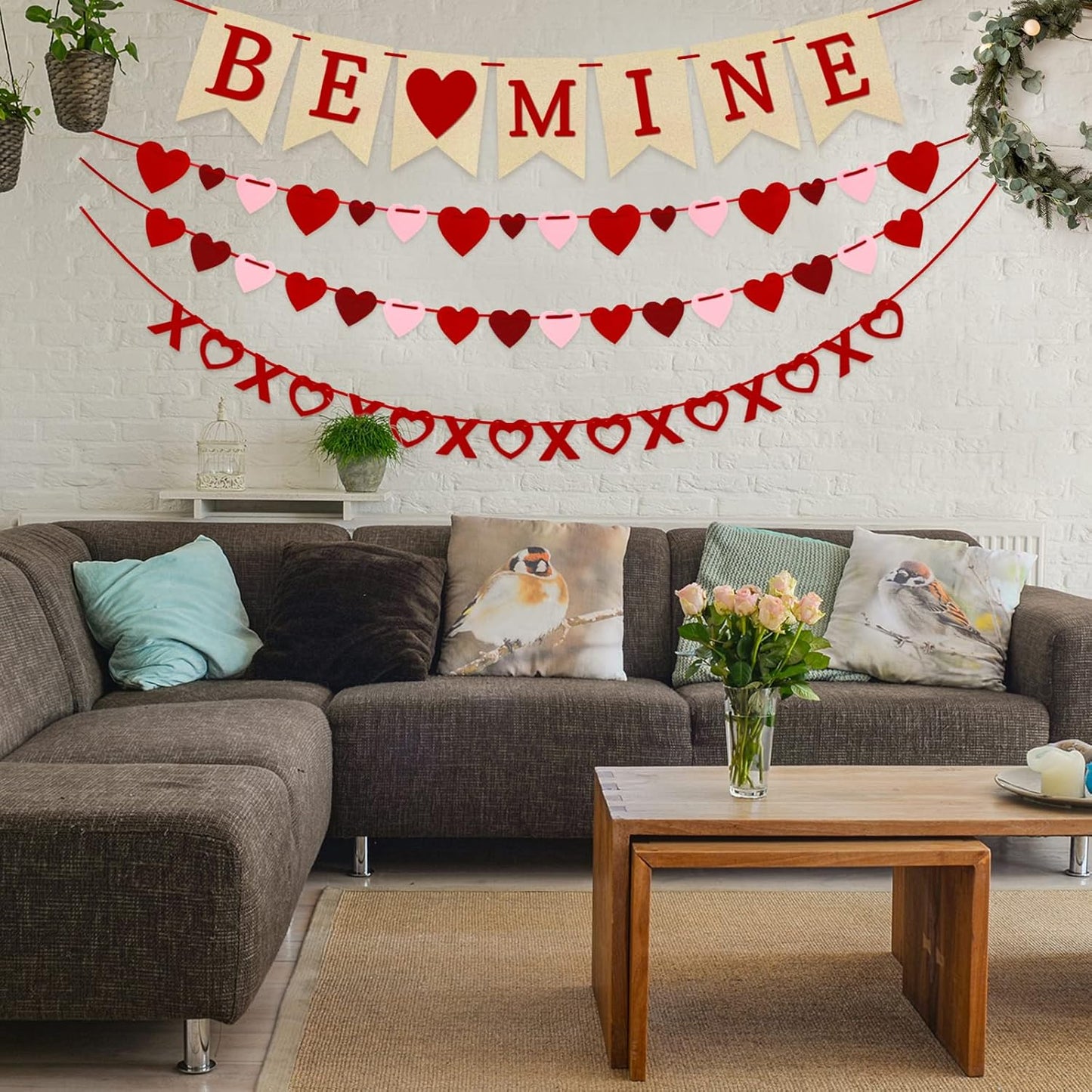 4Pcs Valentines Day Decorations Valentines Day Decor No DIY Required Handmade BE Mine Love Heart XO Garlands Banner for Home Wedding Party Anniversary
