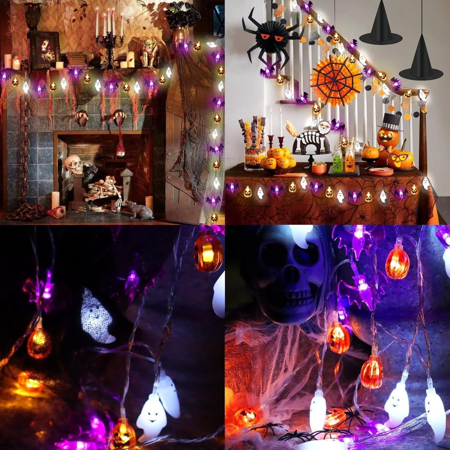 Halloween Lights Decorations, 16 FT 30 LED Waterproof 3D Pumpkin Bat Ghost Battery Operated String Lights with Timer, 8 Lighting Modes Fairy Light for Home Window Indoor Outdoor Halloween Party Decor