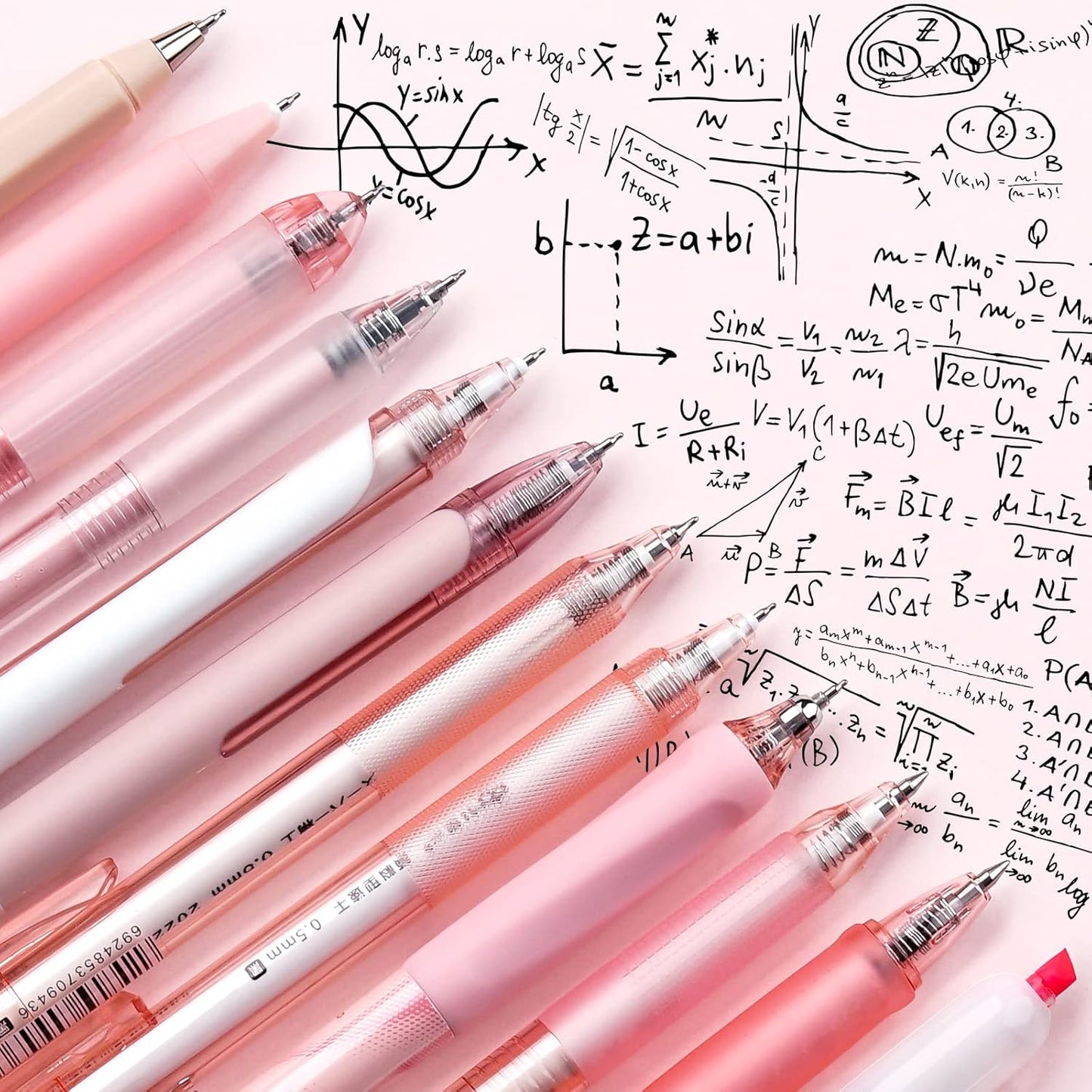 Four Candies Rose Series Gel Pens, Cute Writing Pens with Black & Pink Ink, 0.5 mm Smooth Fine Point, Back to School Office Supplies Girly Stationery Aesthetic Desk Accessories for Women, Set of 12