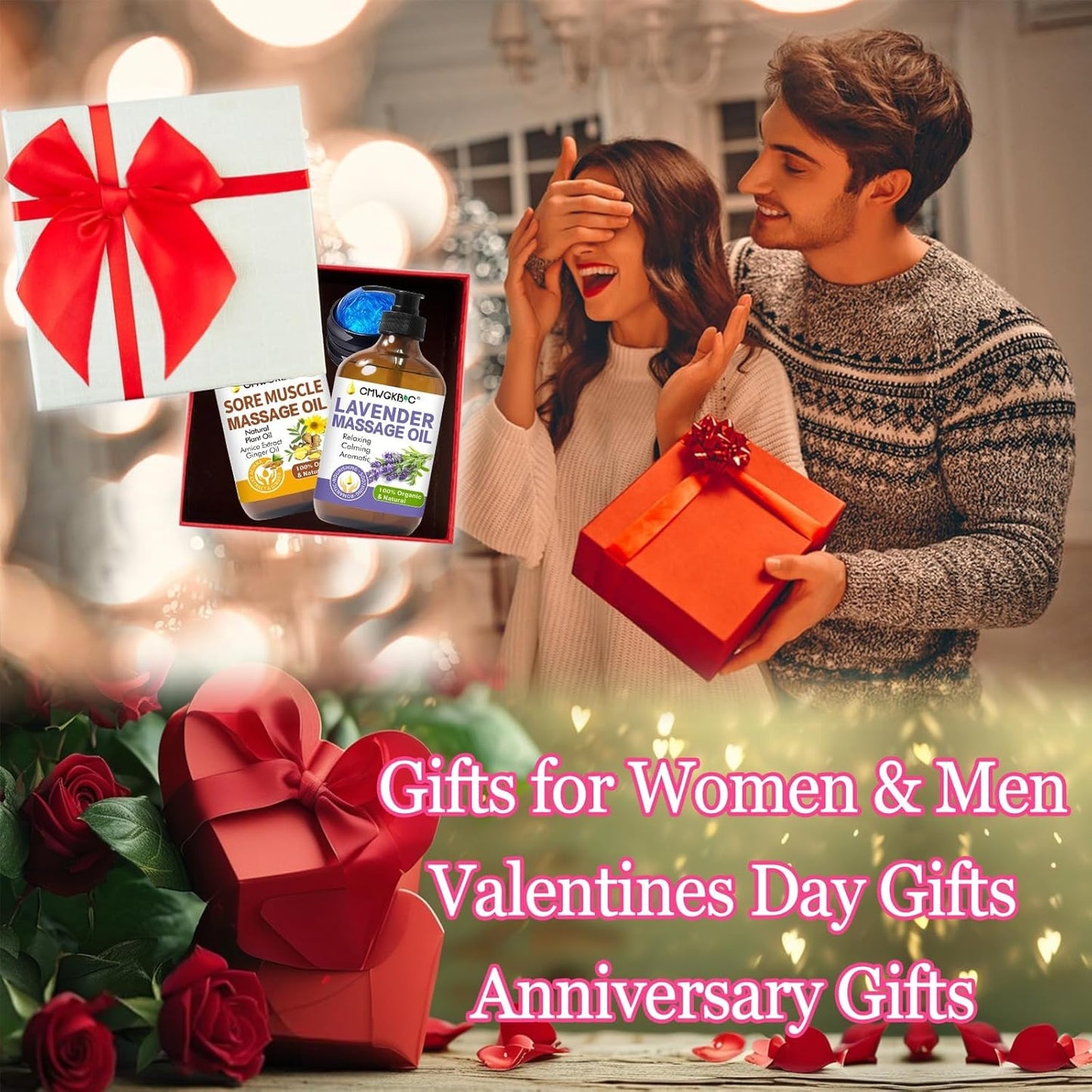 Valentines Day Gifts for Him Her,Gift for Women Men,Massage Oil for Massage Therapy,Lymphatic Drainage-Ginger Oil Sore Muscle Arnica Oil &Lavender Oil Relaxing Massage Oils for Date Night,Massage Ball