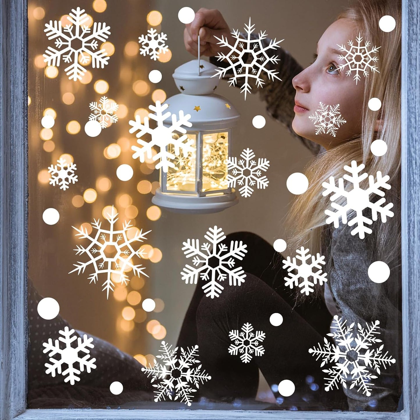 360Pcs Snowflake Christmas Window Clings, Static Christmas Window Stickers Creative White Decorations Winter Xmas Decals Party Supplies(8-Sheet)