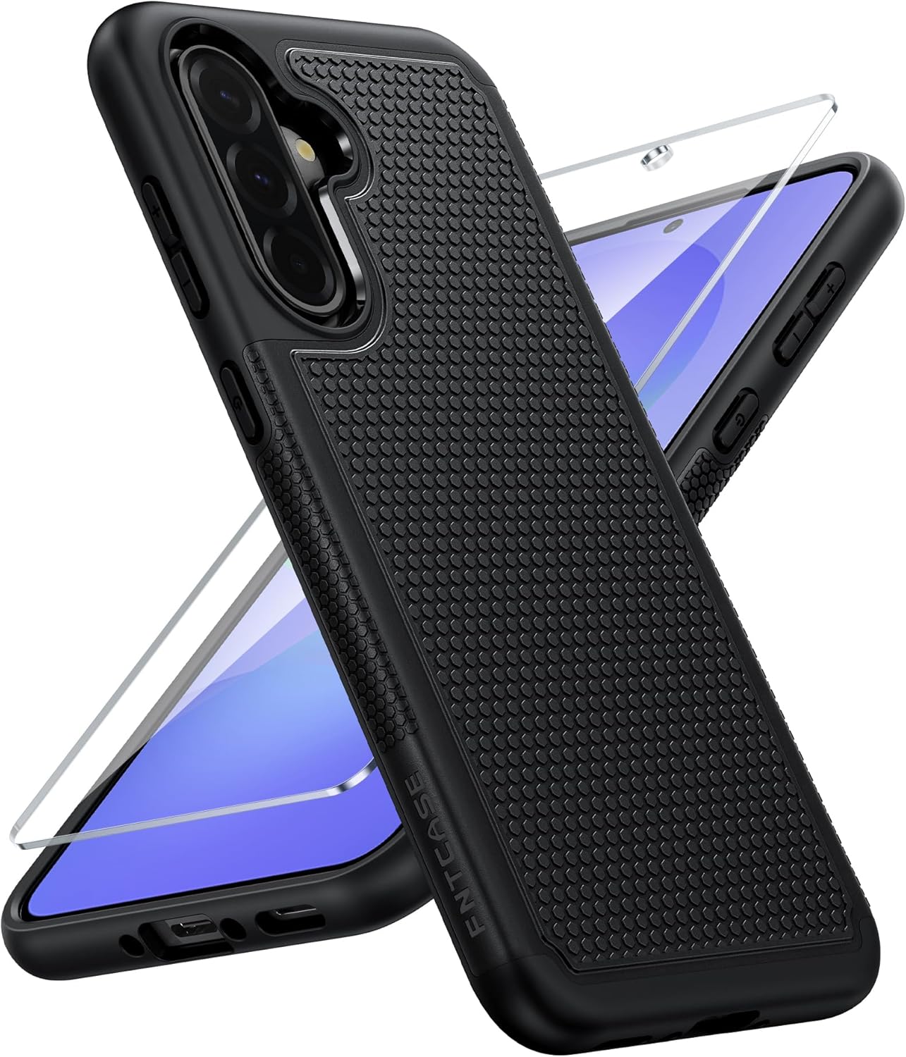 FNTCASE for Samsung Galaxy A16-5G Case: Dual Layer Protective Heavy Duty Cell Phone Cover with Non Slip Textured Back - Shockproof Rugged Military Grade Drop Protection Bumper Tough Black
