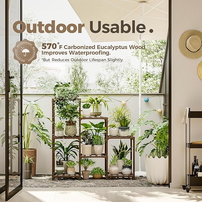 Bamworld Plant Stand Indoor Plant Shelf Outdoor Wood Plant Rack for Multiple Plants 3 Tiers Ladder Plant Pot Holder for Living Room Patio Boho Home Decor for Gardening - Cart Shape
