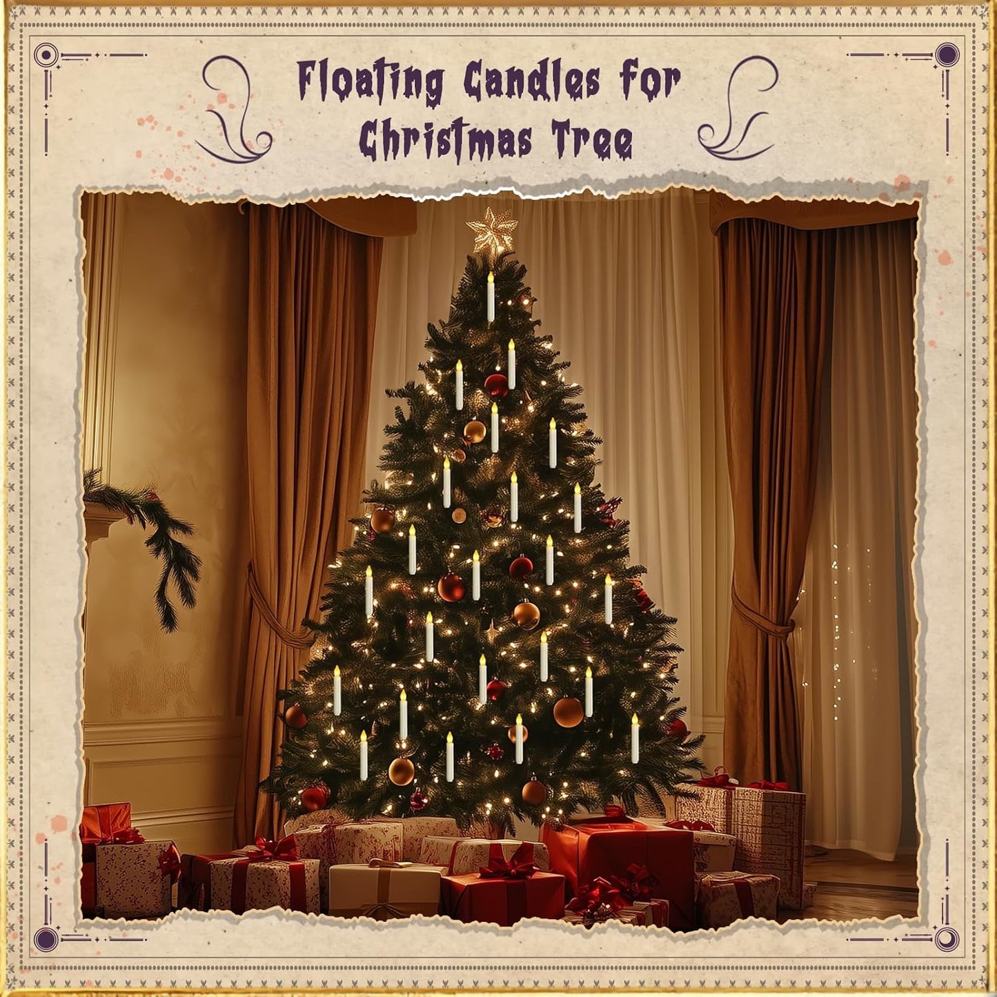 Homemory Floating Candle with Wand Remote, 12 Pcs Magical Candlesticks Witch Decors, Warm Yellow Flameless Taper Candles Battery Operated, LED Window Candle for Halloween Party Decor