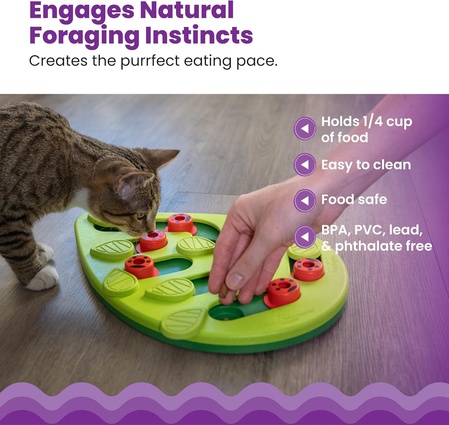 Catstages by Nina Ottosson Buggin Out Puzzle & Play – Interactive Treat Puzzle Feeder for Cats, 16 Hidden Treat Compartments Slow Feeder, Durable & Easy-Clean, Gray