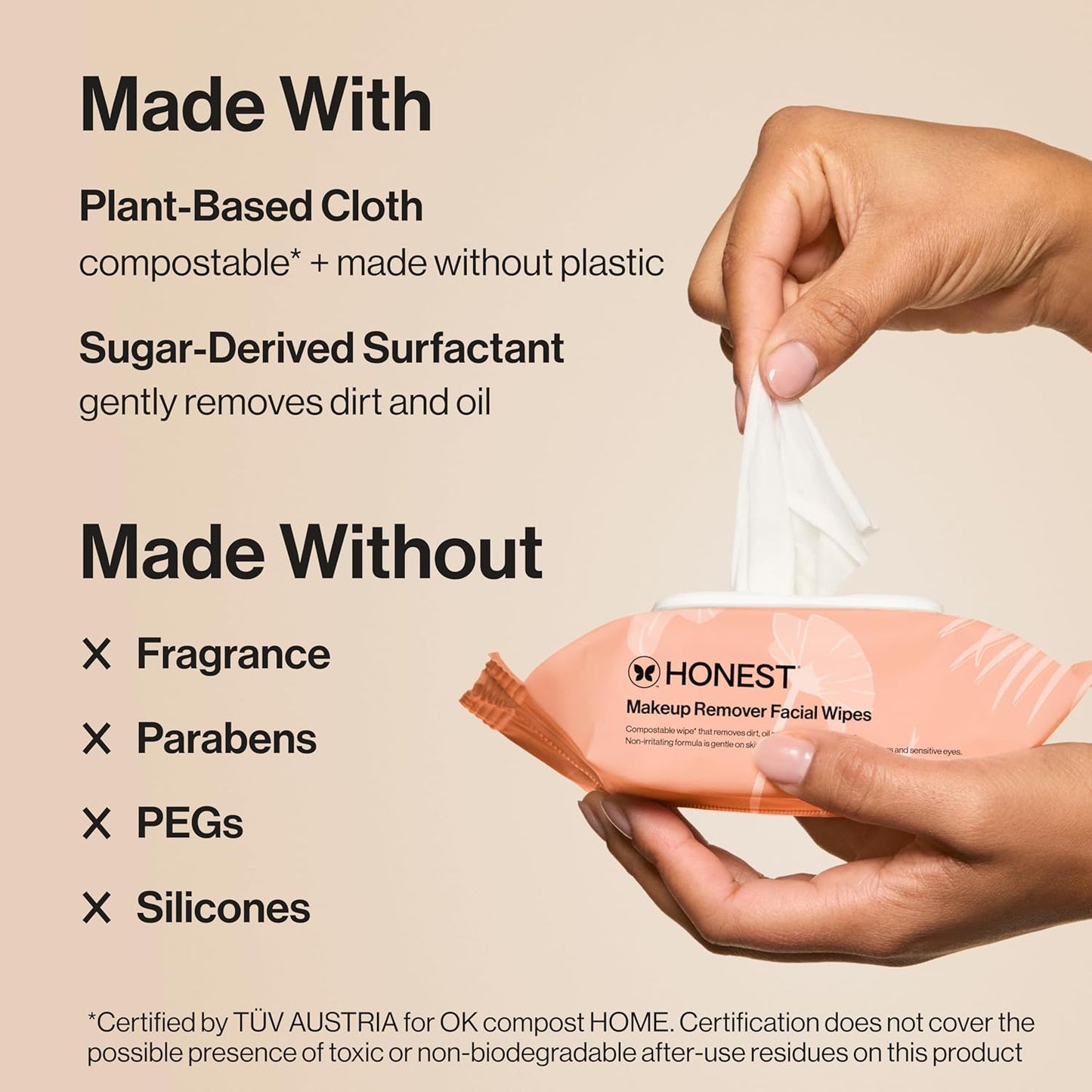 Honest Beauty Fragrance-Free Makeup Remover Wipes | Hypoallergenic, Plant-Based, 30 Count - Cart Shape