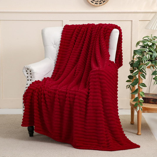 Linecooo Valentines Day Decorations Red Fleece Throw Blanket 50”×60” for Couch Sofa Bed,Super Soft Cozy Plush Microfiber Flannel Blanket with Stripes Design Lightweight for Adults,Woman,Girls Gifts