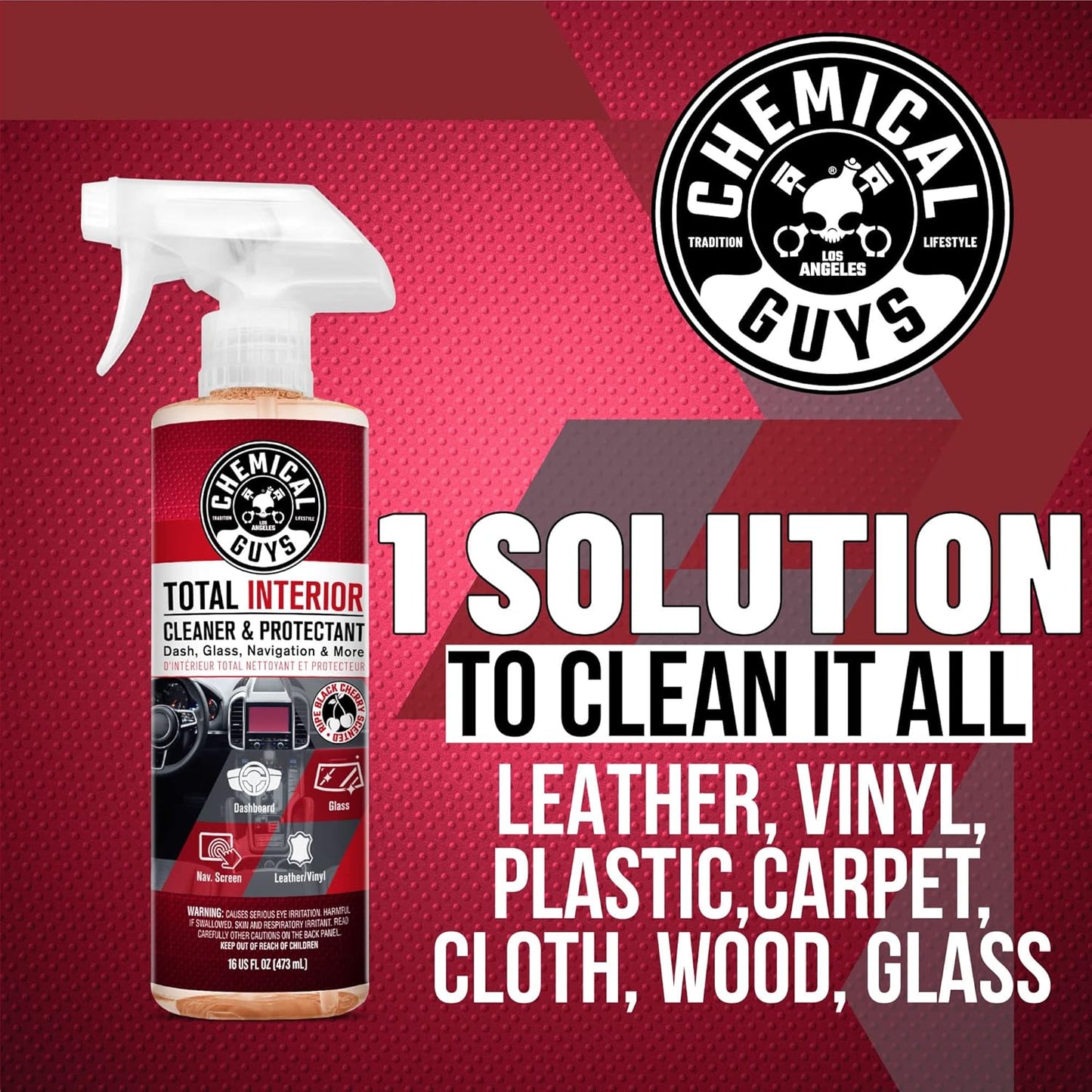 Chemical Guys Total Interior Cleaner and Protectant - Black Cherry Scent, Cleans and Protects Leather, Vinyl, Plastic, Rubber, Glass, and Fabric, Safe for Cars, Trucks, SUVs, RVs, and More - 16 oz