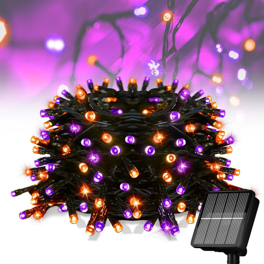 Solar Halloween Lights,39FT 100LED Orange & Purple String Lights,Halloween Solar Lights Outdoor with 8 Modes Waterproof for Bedroom Patio Garden Party Yard Decoration