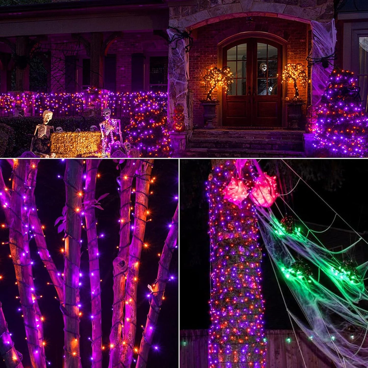 Brizled Halloween Lights String, 164FT 500 LED Halloween Lights, Outdoor Halloween Lights 8 Modes Waterproof, Plug in String Lights for Halloween Thanksgiving Party Tree Indoor Decor (Orange & Purple)