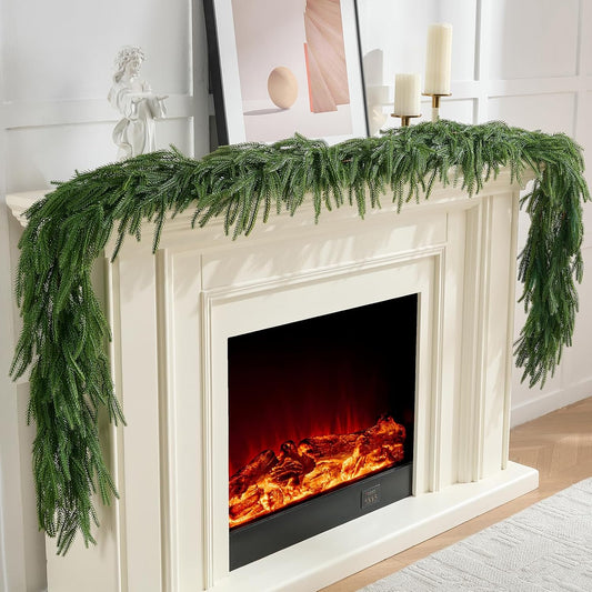 2Pcs 6FT Norfolk Pine Garlands Realistic, Real Touch Winter Xmas Garland, Christmas Decorations Indoor Outdoor, Artificial Holiday Decor Faux Greenery for Mantle, Fireplace, Table