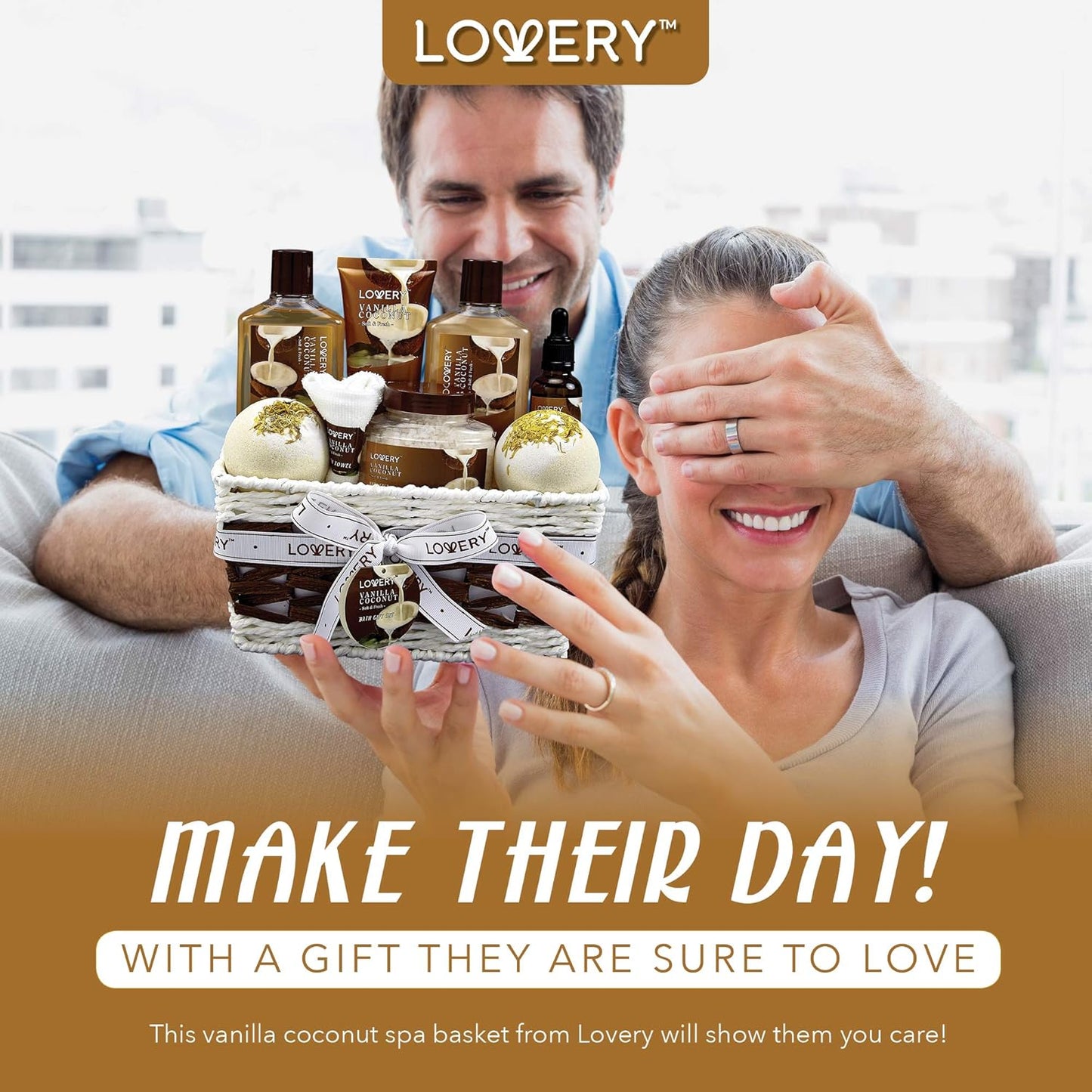 Gifts For Women Gift Basket for Women– 9 Piece Set of Vanilla Coconut Home Spa Set, Luxurious Valentines Day Gifts for Her, Bath and Body Sets Includes Fragrant Lotions, Large Bath Bombs, Coconut Oil