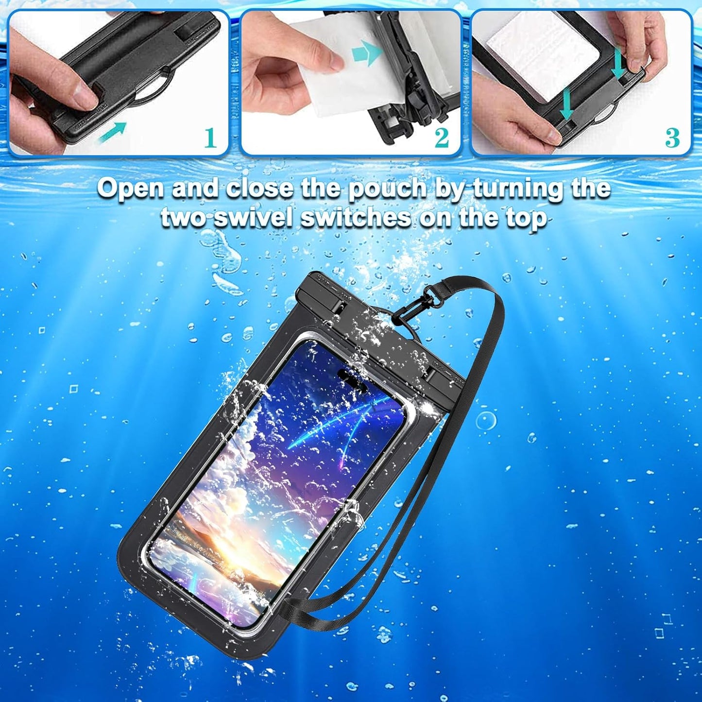 5 Pack Multicolor Universal Waterproof Phone Pouch, Phone Waterproof Case Dry Bag (Protection Level: IP68) Outdoor Sports for Apple iPhone,Samsung,and More(Black,Blue,Pink,Orange,Green)