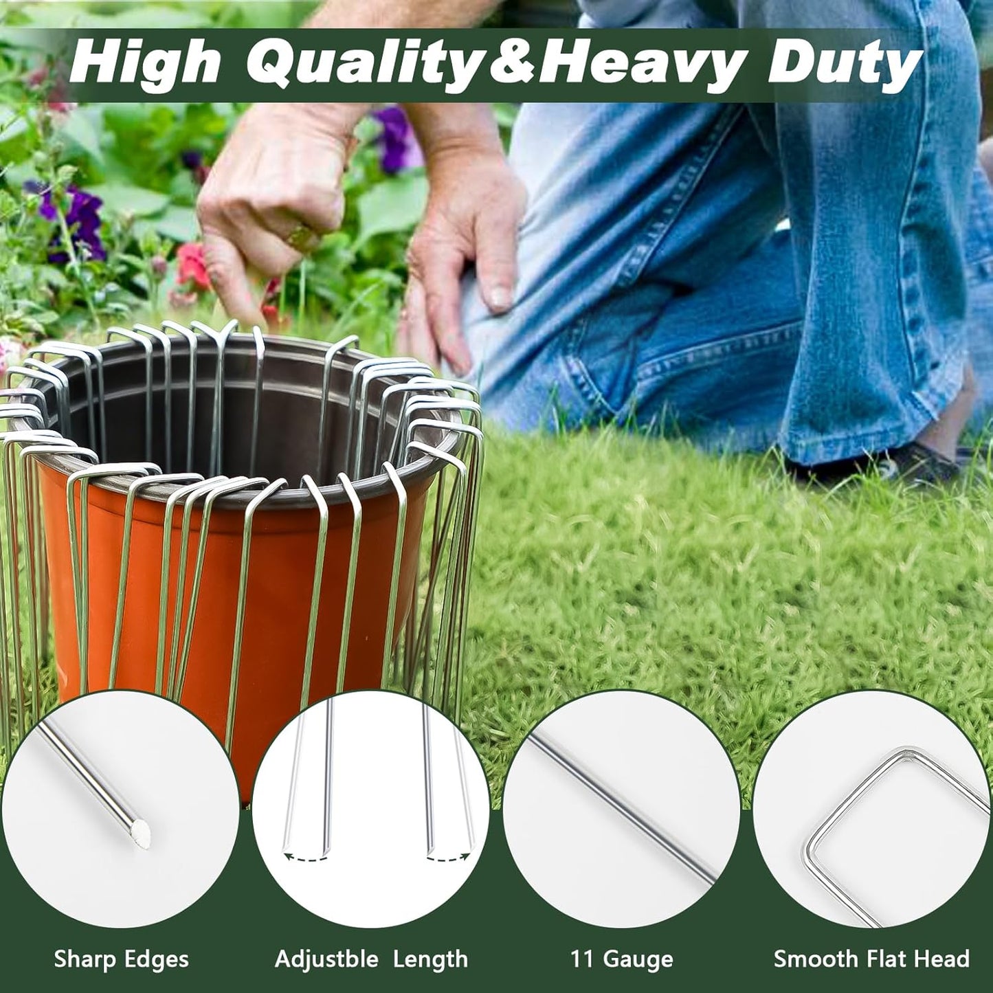 FEED GARDEN 6 Inch 50 Pack Hot-dip Galvanized Landscape Staples Plant Cover Spikes 11 Gauge Tent Stakes Garden Stakes Landscaping Fabric SOD Pins Yard Pins for Decoration Weed Barrier Fabric