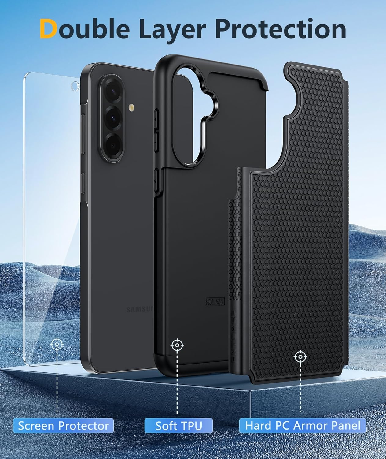 FNTCASE for Samsung Galaxy A16-5G Case: Dual Layer Protective Heavy Duty Cell Phone Cover with Non Slip Textured Back - Shockproof Rugged Military Grade Drop Protection Bumper Tough Black