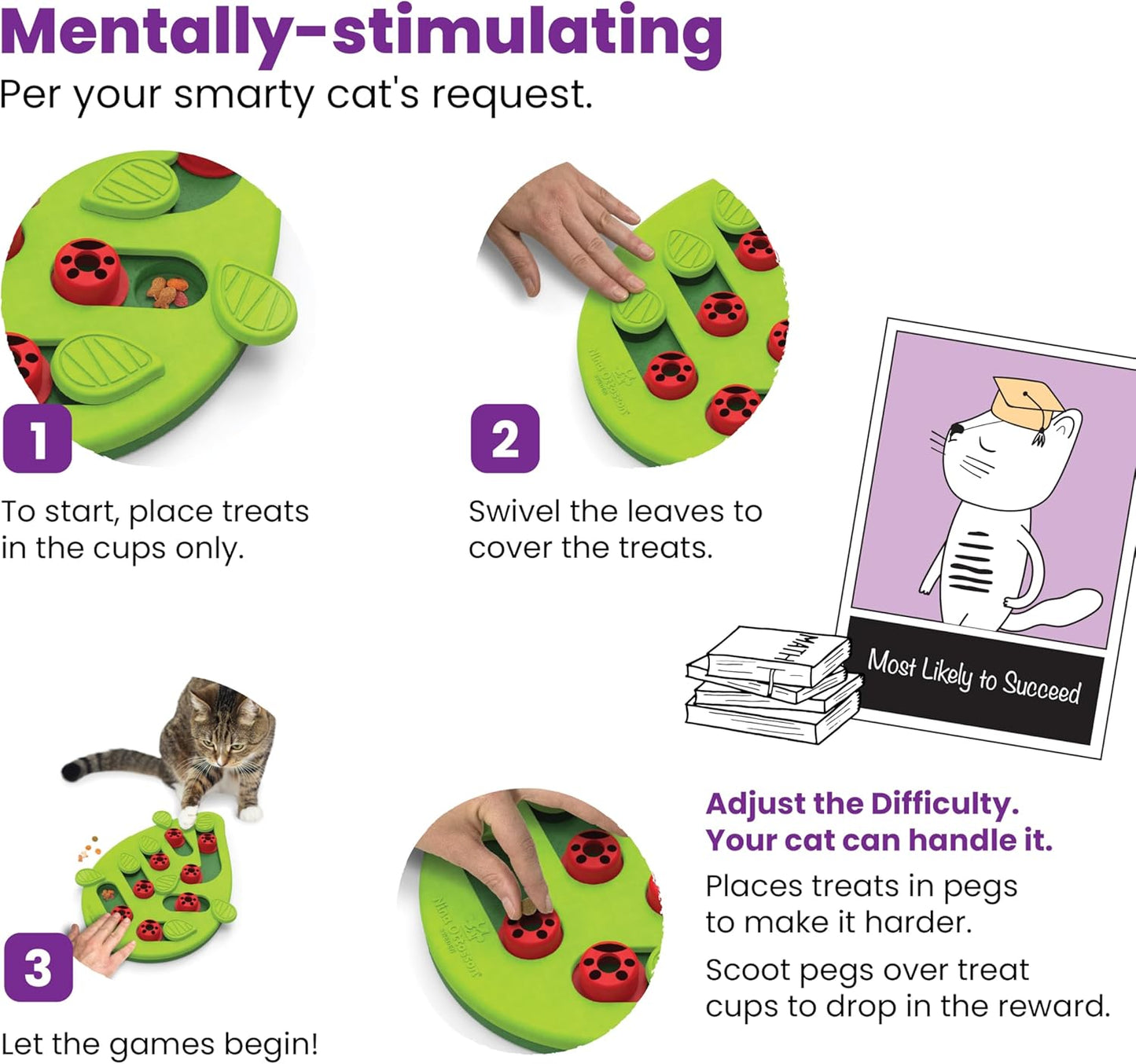 Catstages by Nina Ottosson Buggin Out Puzzle & Play – Interactive Treat Puzzle Feeder for Cats, 16 Hidden Treat Compartments Slow Feeder, Durable & Easy-Clean, Gray