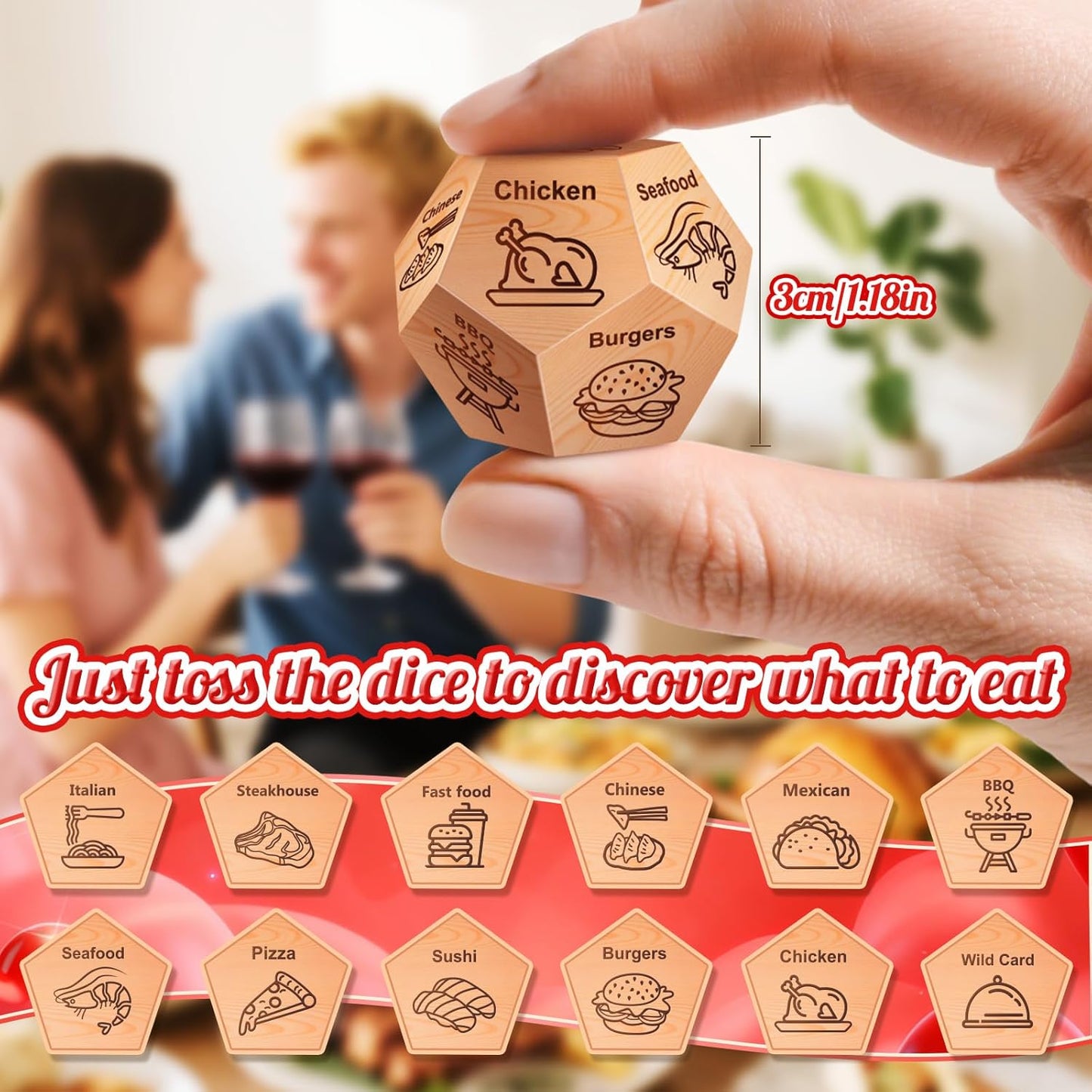 Valentines Day Gifts for Him Her, Winzwon Date Night Food Decision Dice, Anniversary Birthday Wedding Couples Gifts for Men Women Boyfriend Girlfriend, Fathers Day Christmas Stocking Stuffers