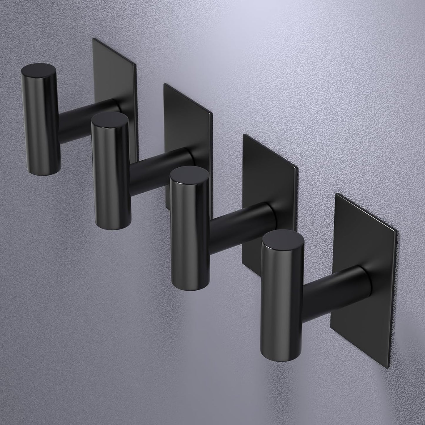 VAEHOLD Wall Towel Hooks, Heavy Duty Sticky Holder Waterproof Towel Hooks for Hanging Coat, Clothes, Closet Hook Wall Mount for Kitchen (Black, 2 Pack)