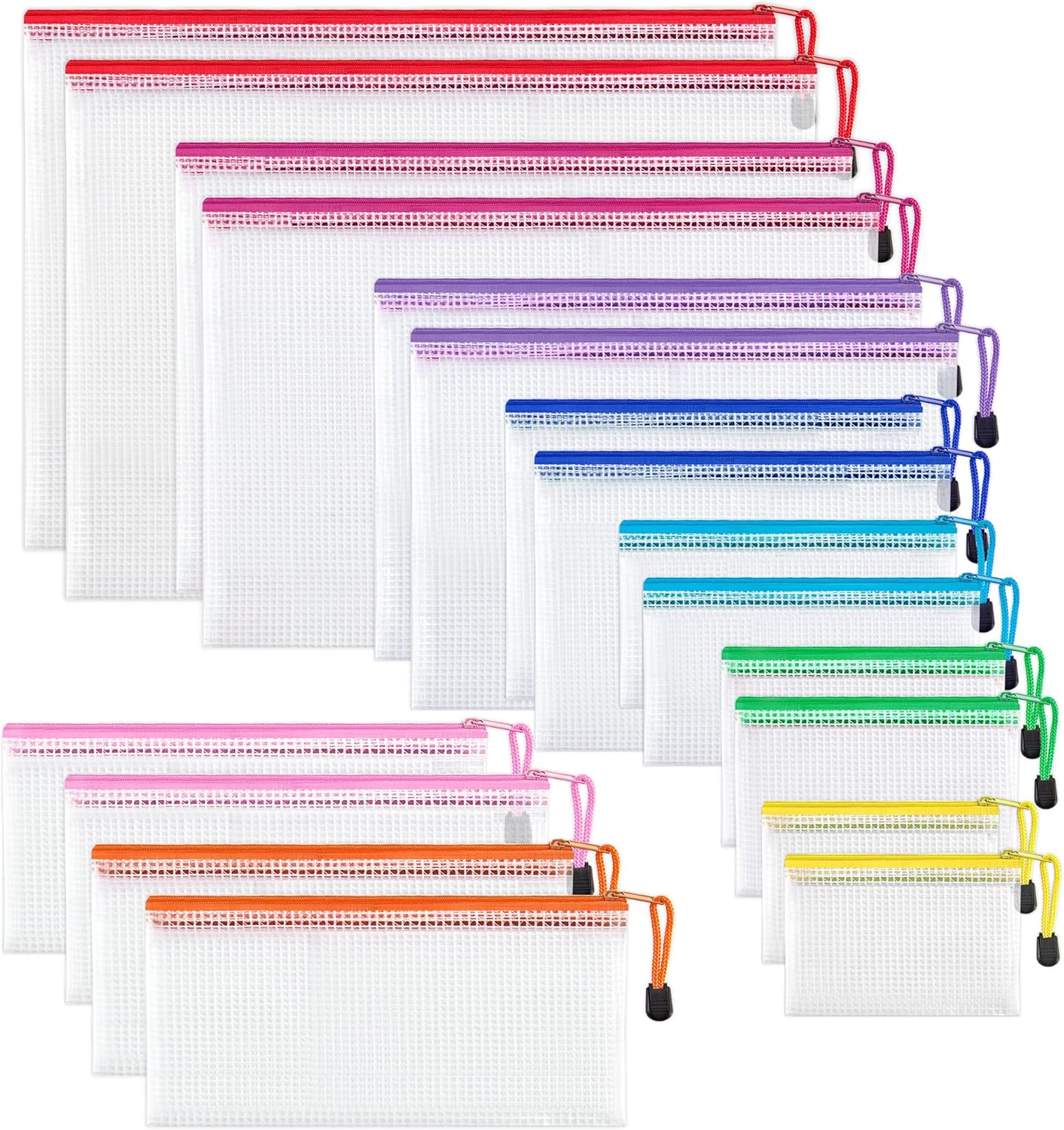 JARLINK 18 Pack 8 Sizes Mesh Pouch, 9 Colors, Waterproof Zipper Bags Document Multipurpose Travel Bags for Office, School, Board Game, Puzzles, Cosmetics, Travel Accessories, and Home Organization