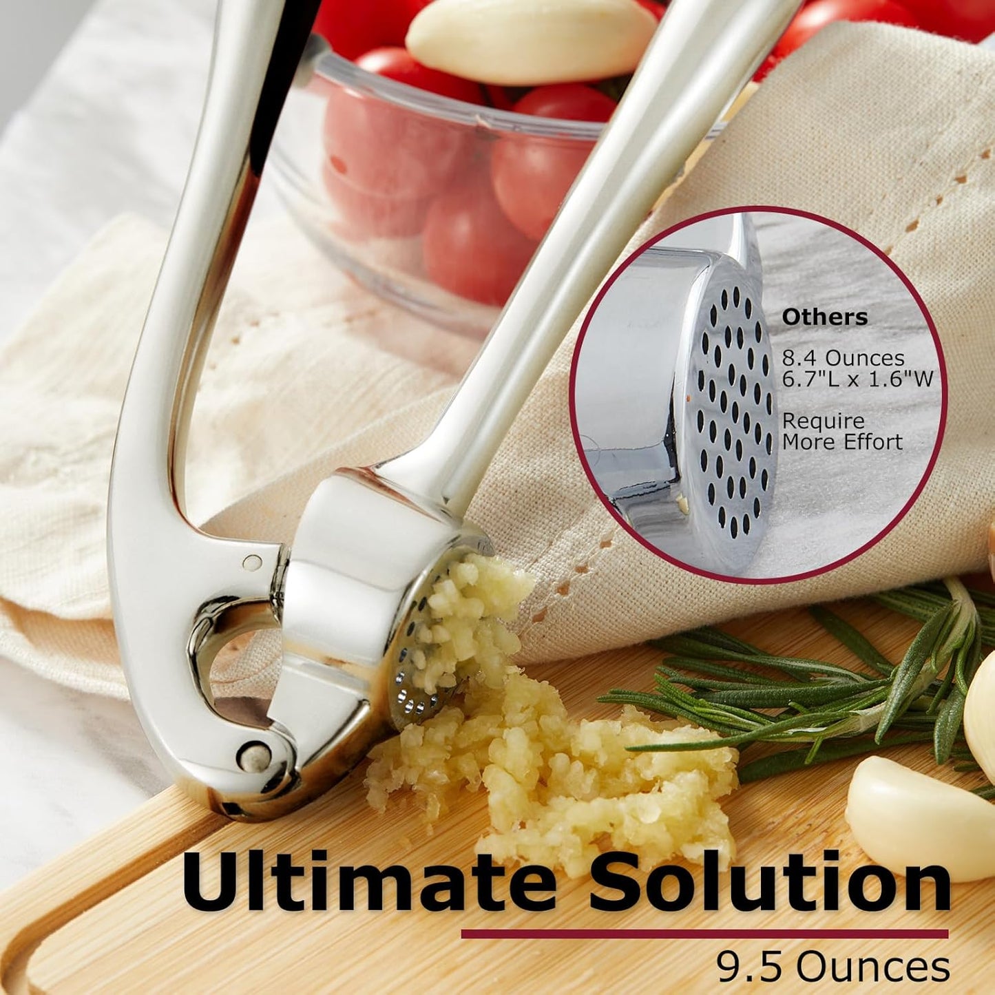 Kitessensu High Effective Garlic Press With Studs, Heavy Duty Garlic Mincer, Easy to Squeeze and Clean, Rust Proof & Dishwasher Safe, Ginger Crusher- Imperial Silver