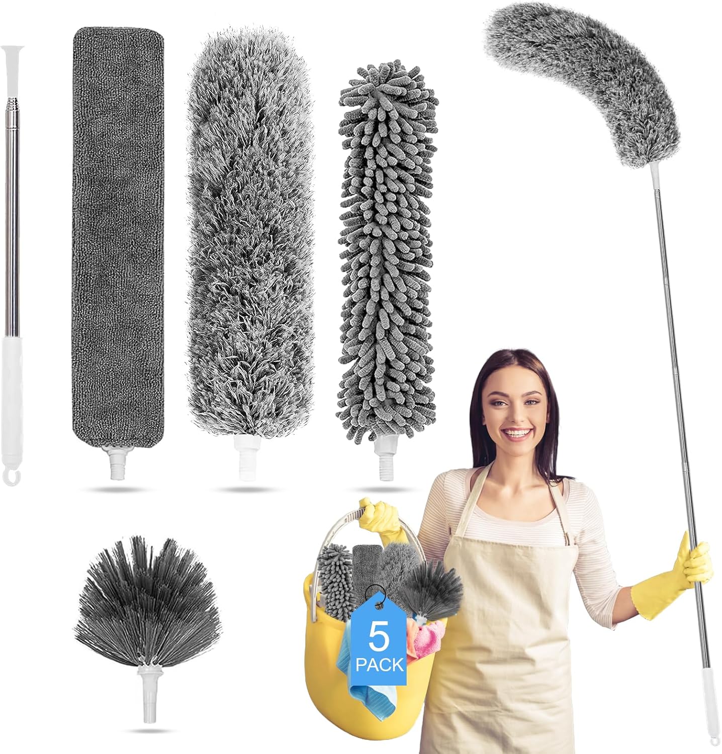 Microfiber Feather Duster 5-in-1 Kit, Dusters for Cleaning, Duster wit ...