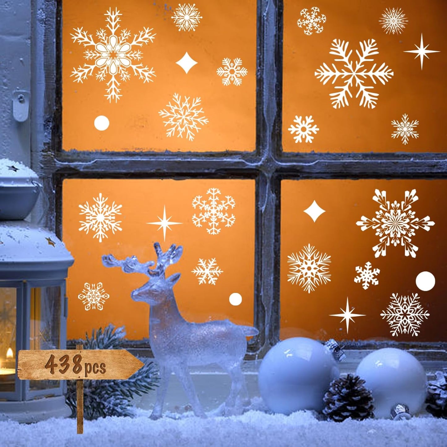 438Pcs Snowflake Window Cling Stickers for Christmas Decorations, 10 Sheets Christmas Window Clings of Different Shapes Xmas Decals for Glass Home Decor Indoor and Outdoor Party Supplies