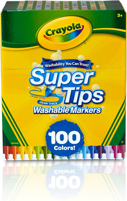 Crayola Super Tips Marker Set (100ct), Fine Point Washable Markers, Drawing Markers for Kids & Adults, Create Thick & Thin Lines, Art Supplies, Ages 3+
