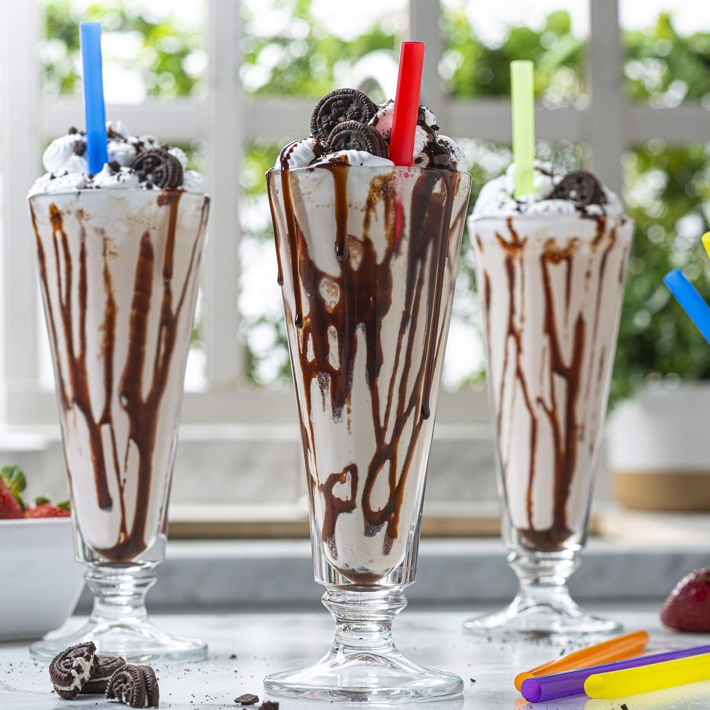 Comfy Package, [100 Count] Jumbo Plastic Smoothie Straws - 8.5" High - Assorted Colors