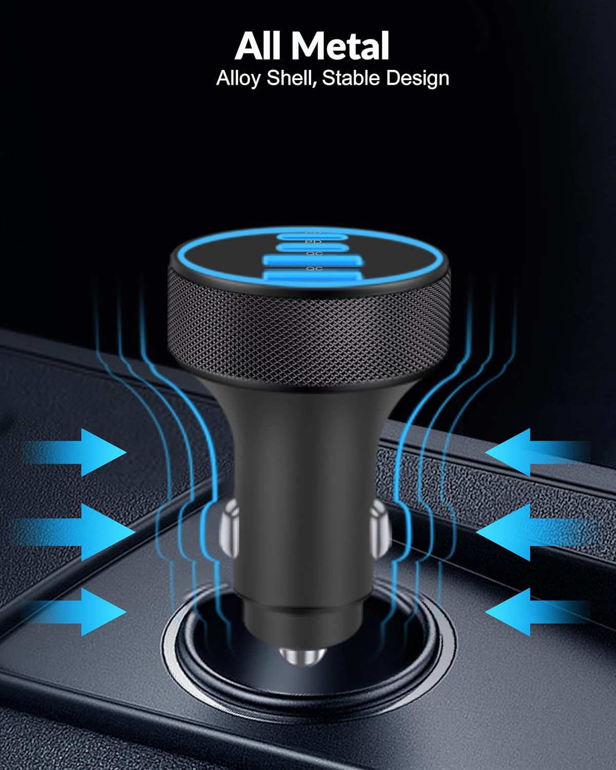 4 in 1 USB C Car Charger, 4-Port 90W Super Fast Charging Cigarette Lighter Adapter, Dual 45W USBC & USB-A Multiport Car Phone Charger Accessories for iPhone 17 16 15 14 13 12, iPad, Galaxy, Tablet