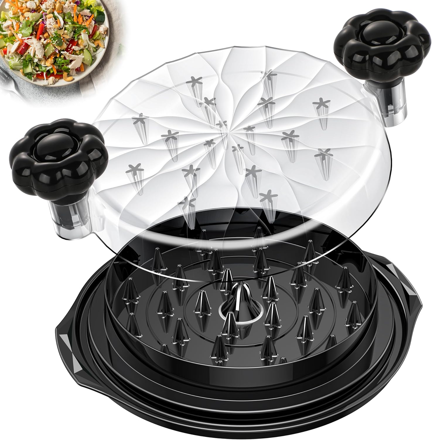 Chicken Shredder Tool Twist Large - 10'' Pro Meat Shredders for Chicken Breast, Visible Kitchen Gadgets Grinder Machine with Brush,Strong Anti-Slip Strip,Ergonomic Handle,BPA Free (Black)