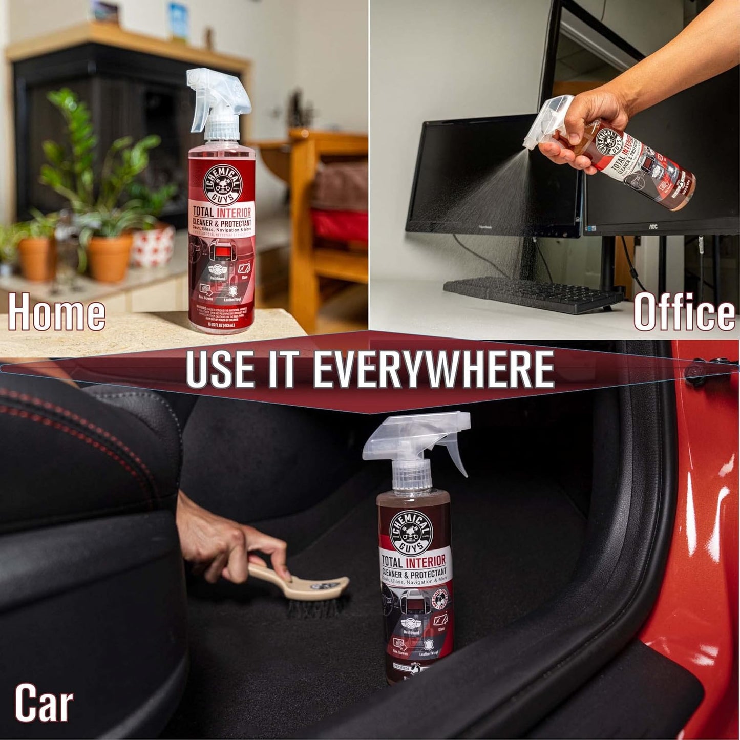 Chemical Guys Total Interior Cleaner and Protectant - Black Cherry Scent, Cleans and Protects Leather, Vinyl, Plastic, Rubber, Glass, and Fabric, Safe for Cars, Trucks, SUVs, RVs, and More - 16 oz