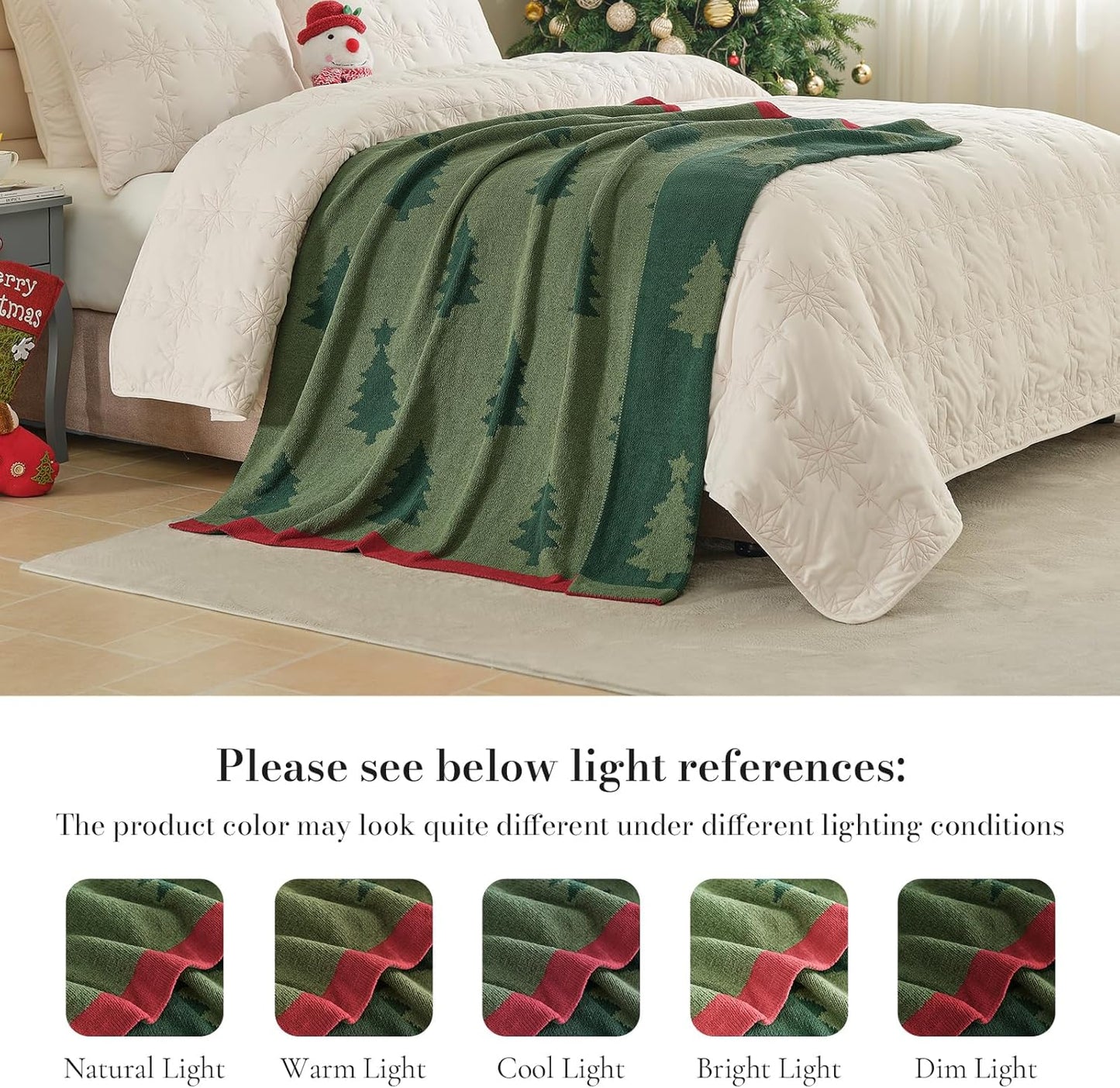 Amélie Home Christmas Throw Blanket for Couch, Reversible Pattern Christmas Tree Themed, Chenille Knit Xams Soft Cozy for Bed Home Decor Gift for Family, 50" x 60", Christmas Tree