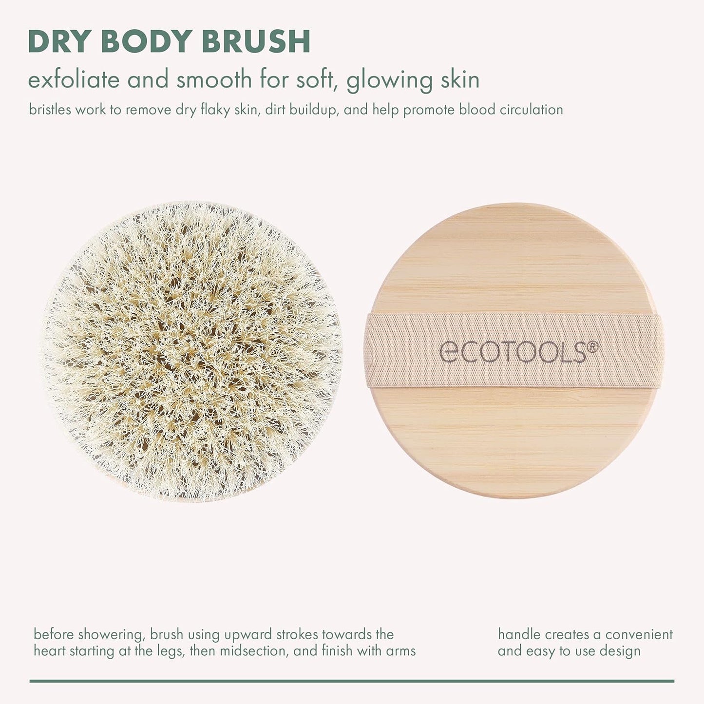 EcoTools Dry Body Brush, Cruelty-Free Bristles Exfoliate & Smooth Skin, Dry Brushing Removes Flaky Skin, May Help Improve Circulation & Tone, Eco-Friendly Skincare Tool, Vegan & Cruelty-Free, 1 Count