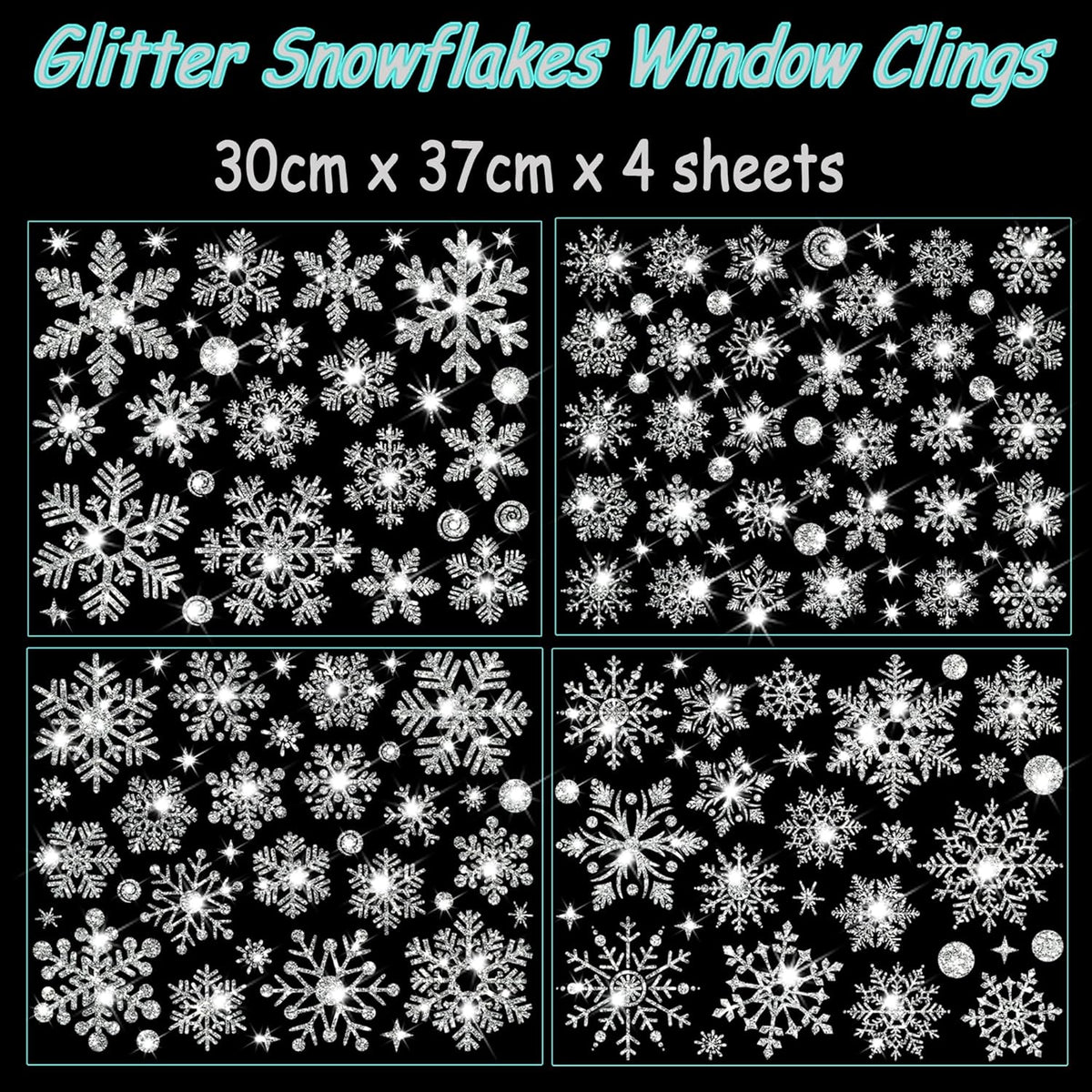 Glitter Snowflake Window Clings, 147PCS Silver Sparkling Christmas Window Clings Winter Wonderland Decorations for Home Christmas Party (Glitter Snowflake)