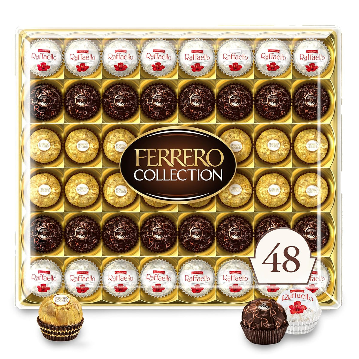 Ferrero Collection Gourmet Gift Box, 48 Assorted Confections with Hazelnut, Dark Chocolate and Coconut, 18.2 oz