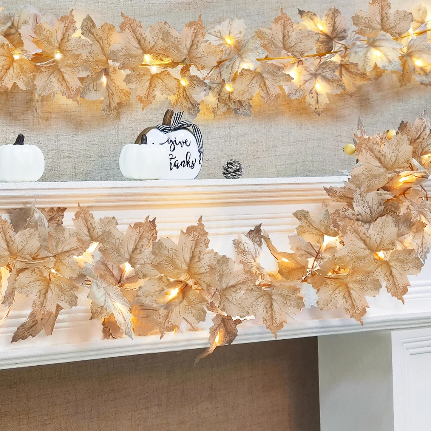 Timer - 2 Pack Fall Decor Fall Garland with Lights Fall Decorations for Home, Lighted Maples Leaves Garland Total 13Ft 40LED Battery Operated Halloween Thanksgiving Decor Home Indoor Outdoor Christmas