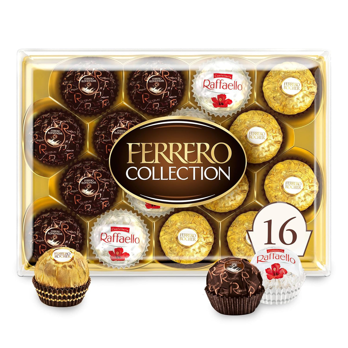 Ferrero Collection Gourmet Gift Box, 16 Assorted Confections with Hazelnut, Dark Chocolate and Coconut, 6.1 oz