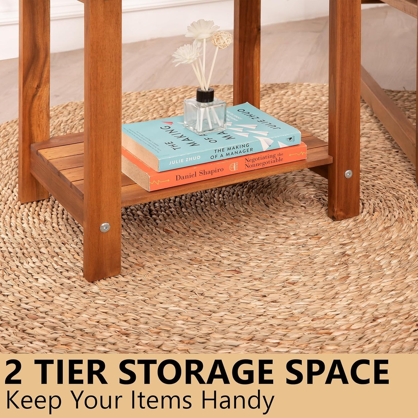 Double Adirondack Side Table, Weather-Resistant Rectangular End Table for Patio, Garden, Lawn, and Living Room. Ideal as a Stylish Indoor and Outdoor Side Table Companion, Natural