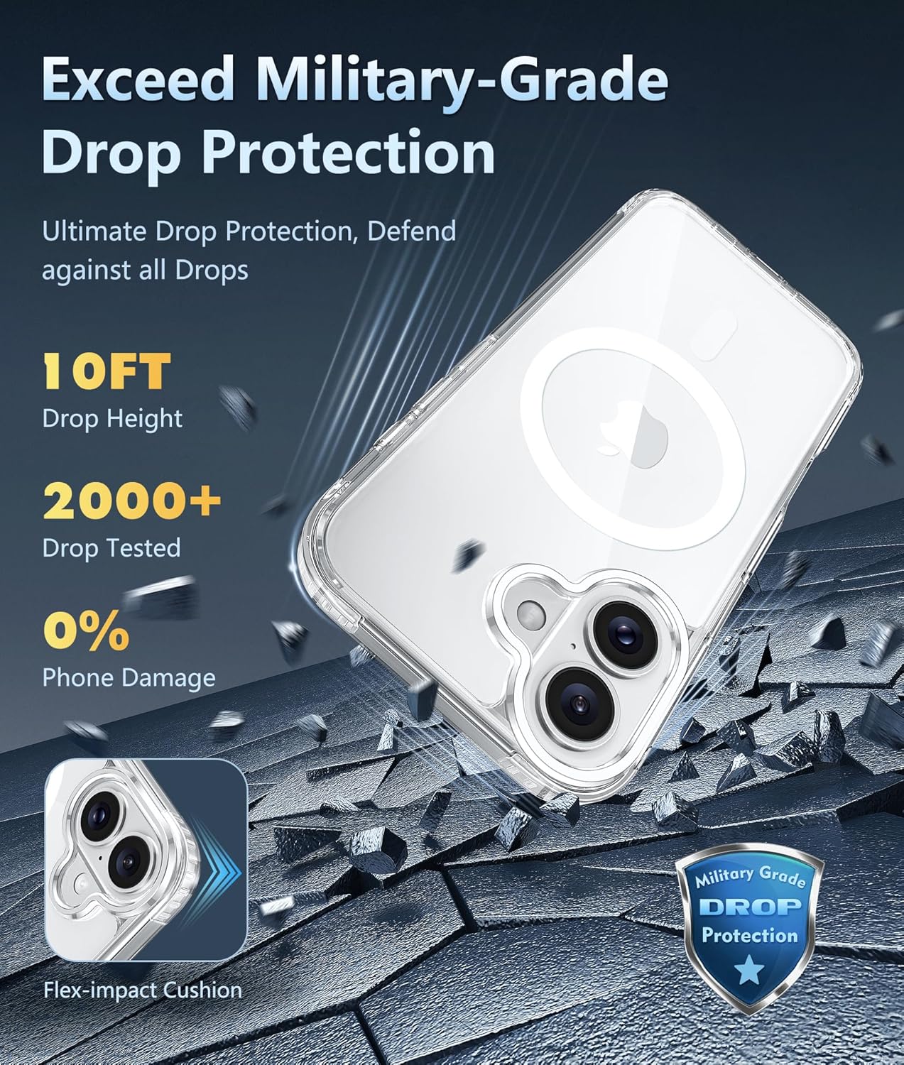 FNTCASE for iPhone 16 Case: Clear Magnetic Military Grade Drop Protection Anti Yellowing Slim Case - Rugged Shockproof Protective Transparent Cell Phone Cover(Clear)