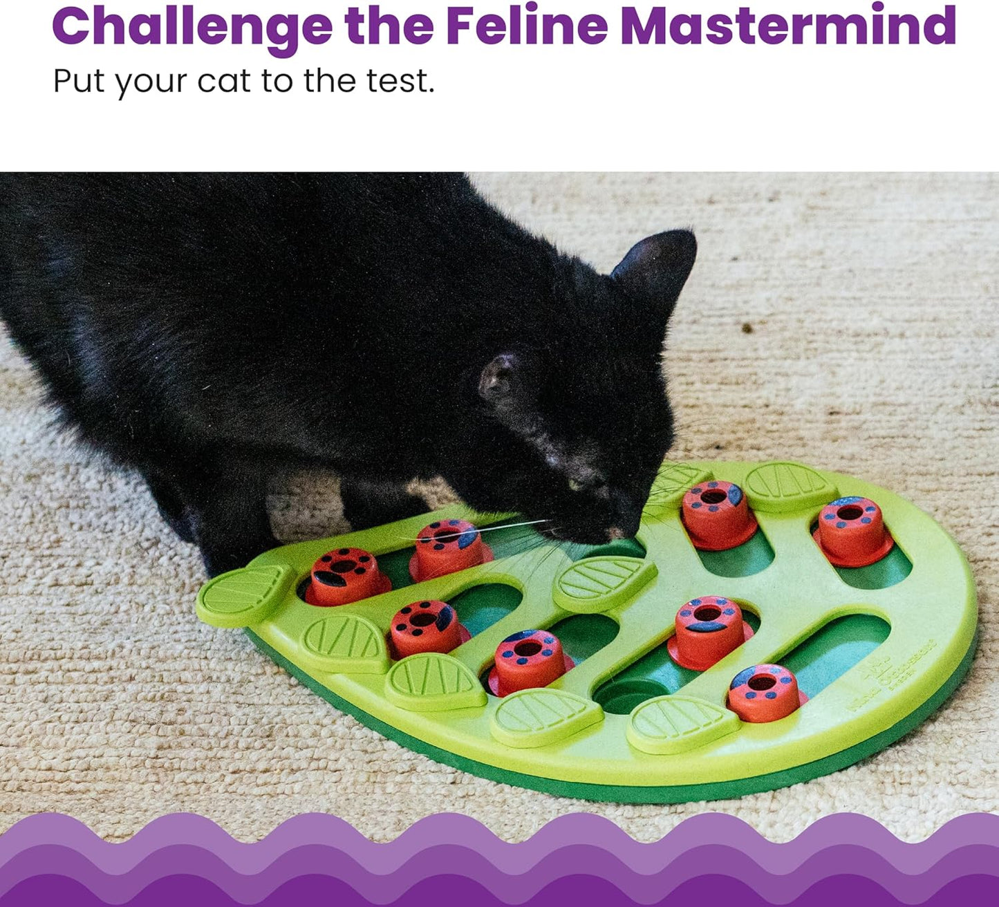Catstages by Nina Ottosson Buggin Out Puzzle & Play – Interactive Treat Puzzle Feeder for Cats, 16 Hidden Treat Compartments Slow Feeder, Durable & Easy-Clean, Gray