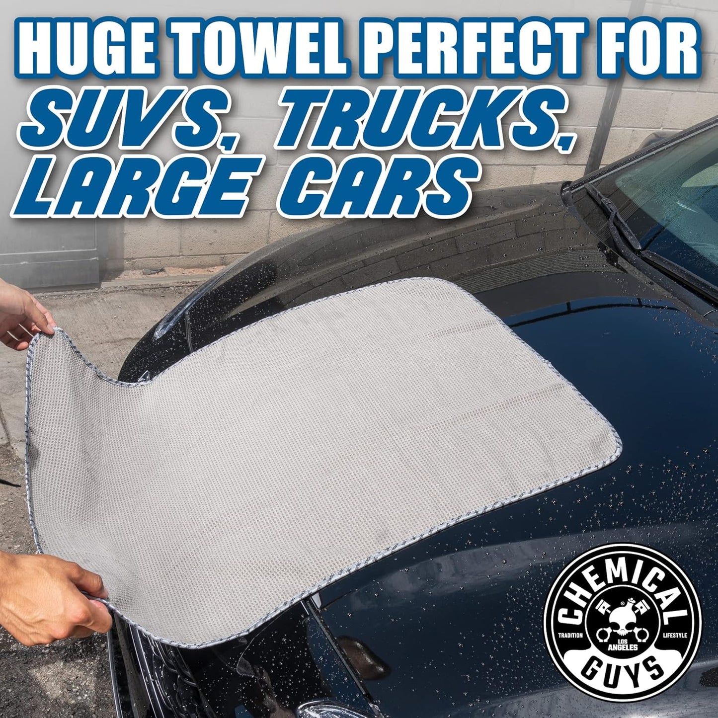 Chemical Guys Waffle Weave Gray Matter Microfiber Drying Towel - 25" x 36", 70/30 Blend with Silk Edging for Scratch-Free Car Drying, Ultra Absorbent and Safe for All Surfaces