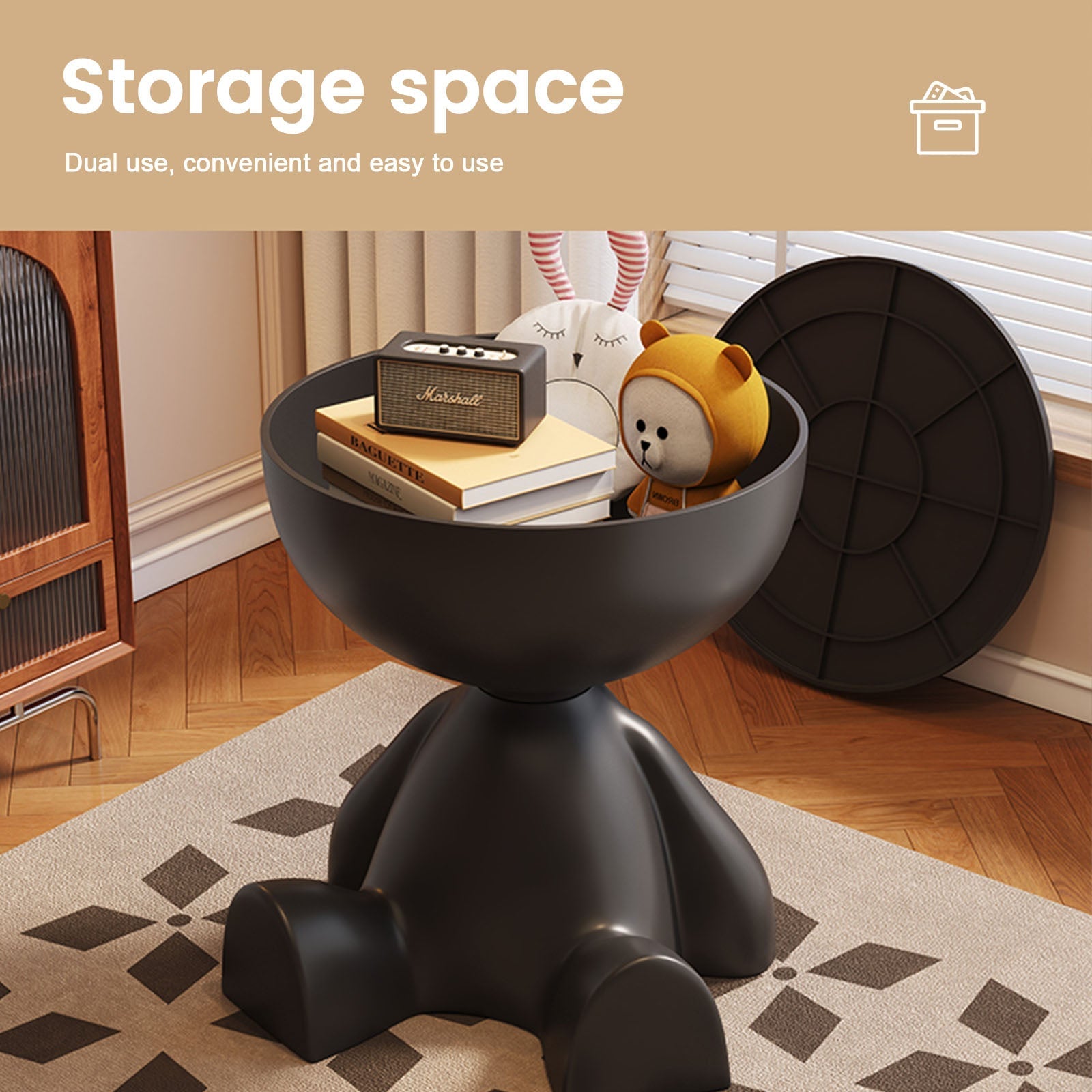 Mini Circle Side Table, Small Modern Bowl-Shaped Coffee Table, Sofa End Table Nightstand , Modern Bedside Home Decor for Living Room, Bedroom，Living Room (Black)