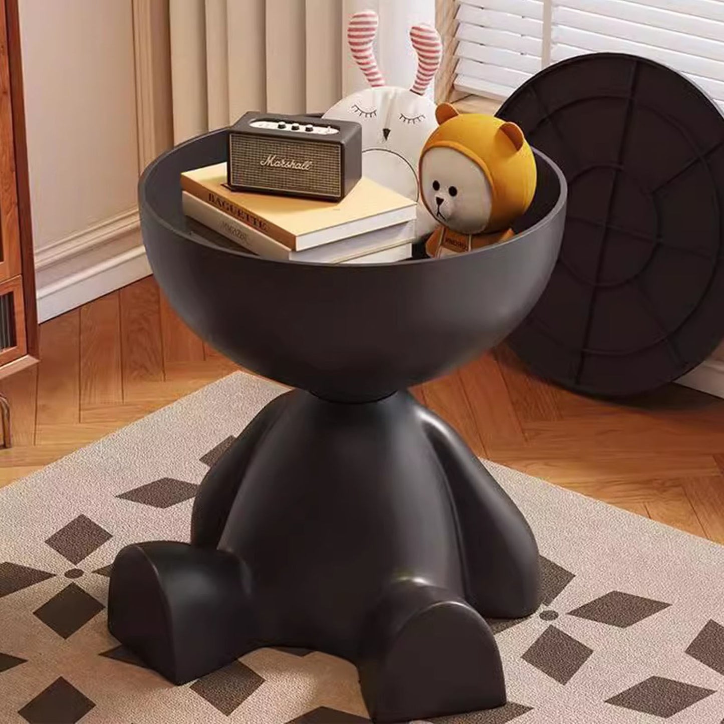 Mini Circle Side Table, Small Modern Bowl-Shaped Coffee Table, Sofa End Table Nightstand , Modern Bedside Home Decor for Living Room, Bedroom，Living Room (Black)