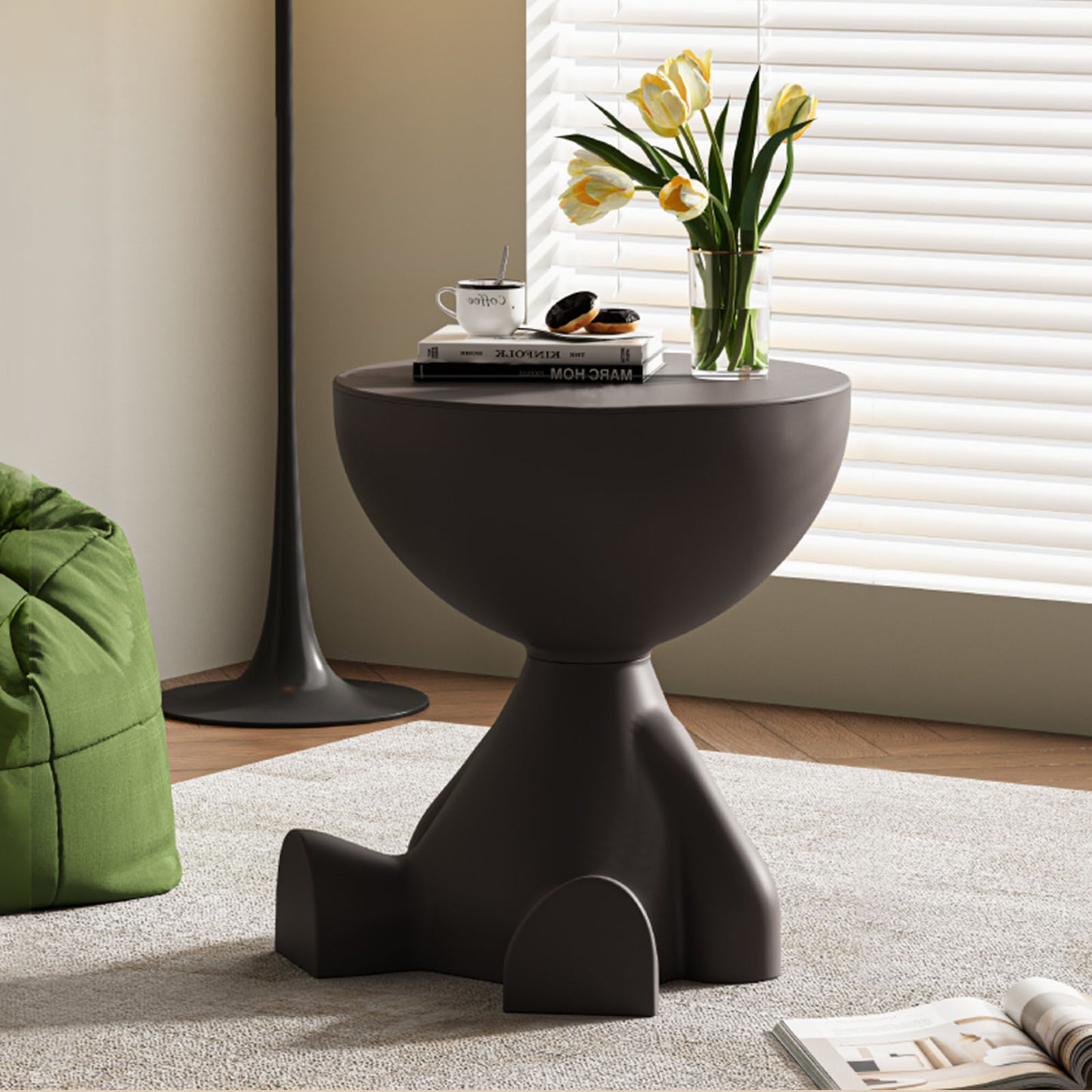 Mini Circle Side Table, Small Modern Bowl-Shaped Coffee Table, Sofa End Table Nightstand , Modern Bedside Home Decor for Living Room, Bedroom，Living Room (Black)